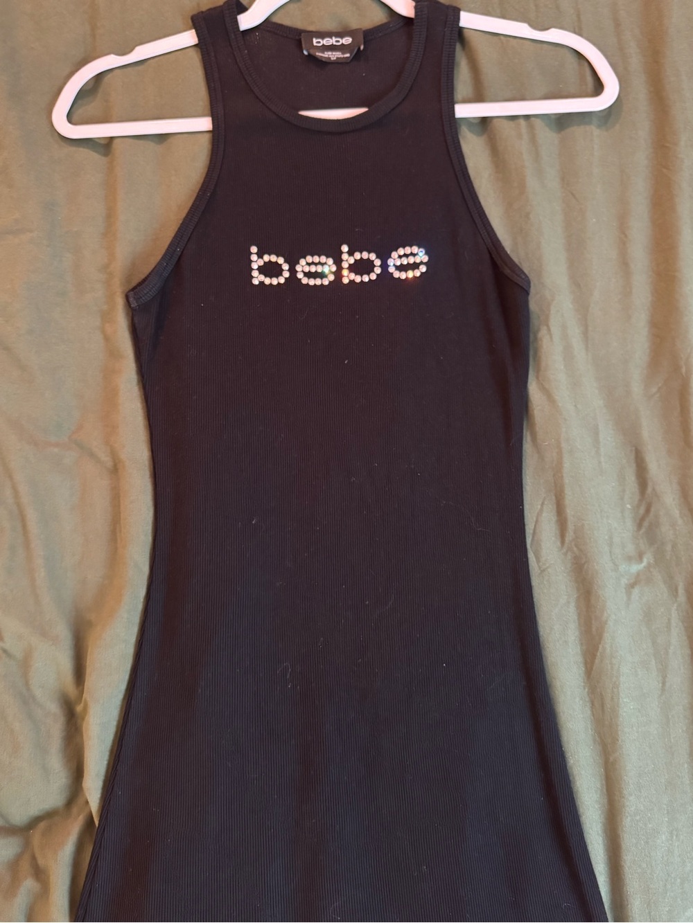 bebe Black Ribbed Tank Dress with Rhinestone Logo
